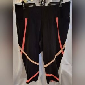 Livi Active Black Capri Leggings with Coral & Light Peach Accents